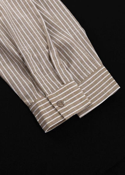 Striped Cotton Blend Tie Waist Shirt Blouse