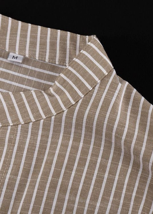 Striped Cotton Blend Tie Waist Shirt Blouse