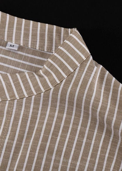 Striped Cotton Blend Tie Waist Shirt Blouse