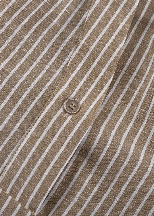 Striped Cotton Blend Tie Waist Shirt Blouse