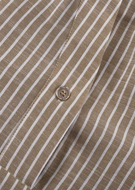 Striped Cotton Blend Tie Waist Shirt Blouse