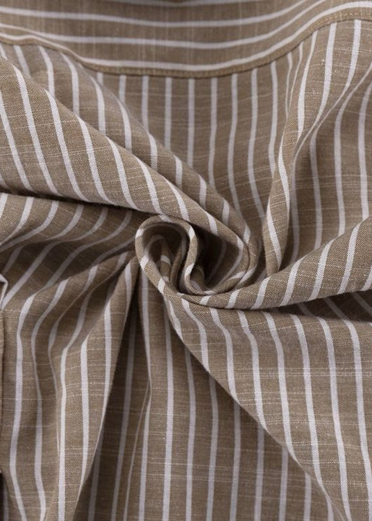 Striped Cotton Blend Tie Waist Shirt Blouse