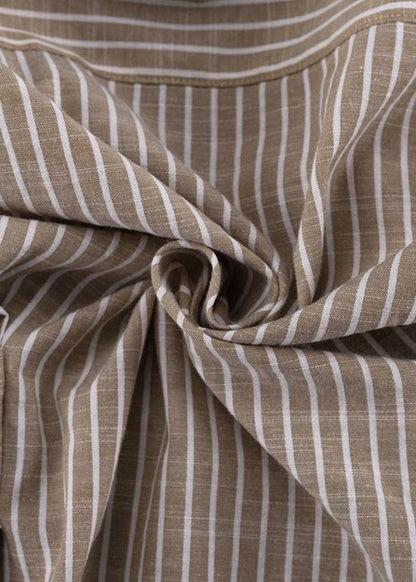 Striped Cotton Blend Tie Waist Shirt Blouse