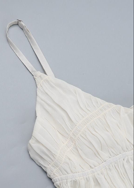 Pleated Spaghetti Strap Maxi Dress In White