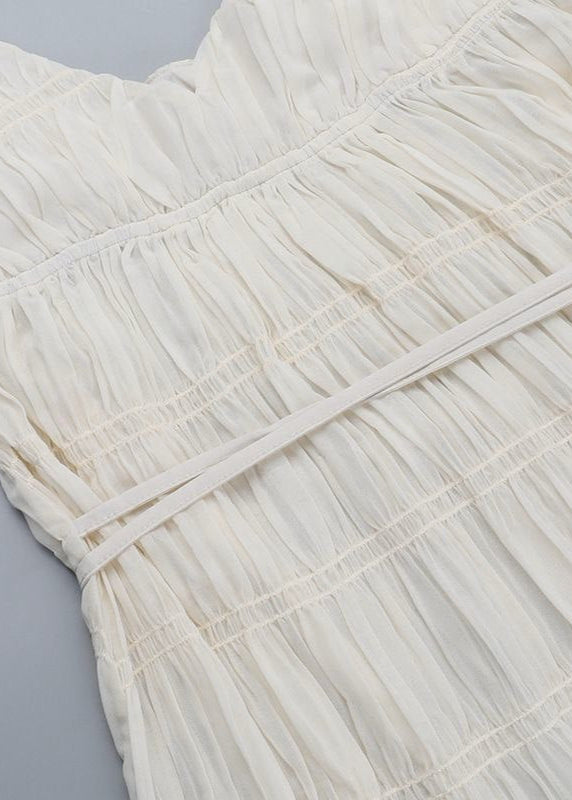 Pleated Spaghetti Strap Maxi Dress In White
