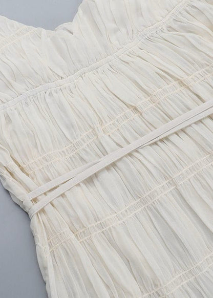 Pleated Spaghetti Strap Maxi Dress In White
