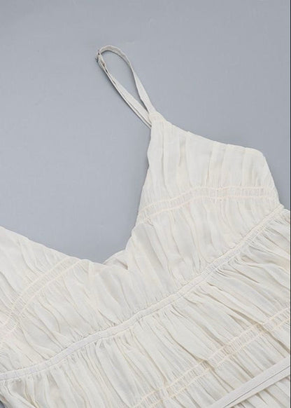 Pleated Spaghetti Strap Maxi Dress In White