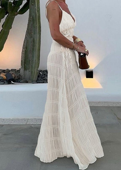 Pleated Spaghetti Strap Maxi Dress In White