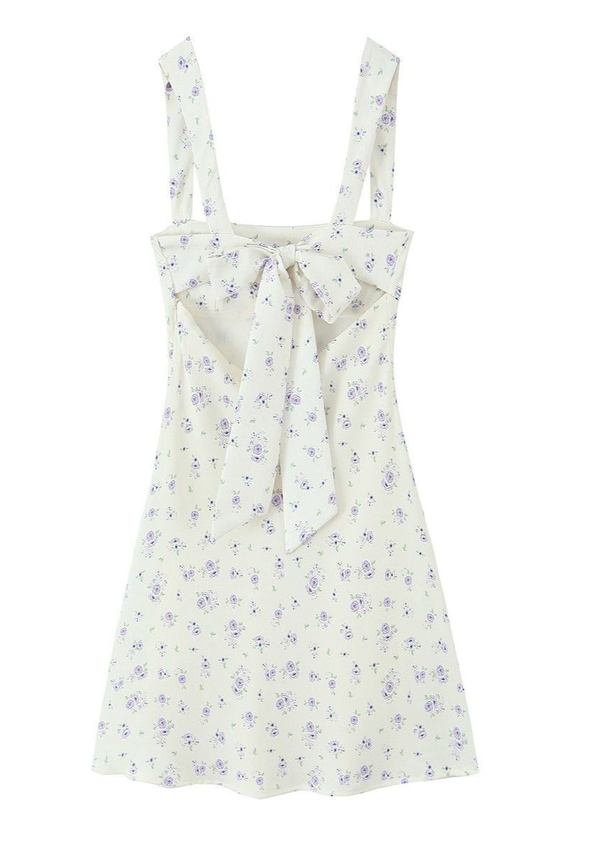 Floral Mini Dress Cotton Bow Back Design