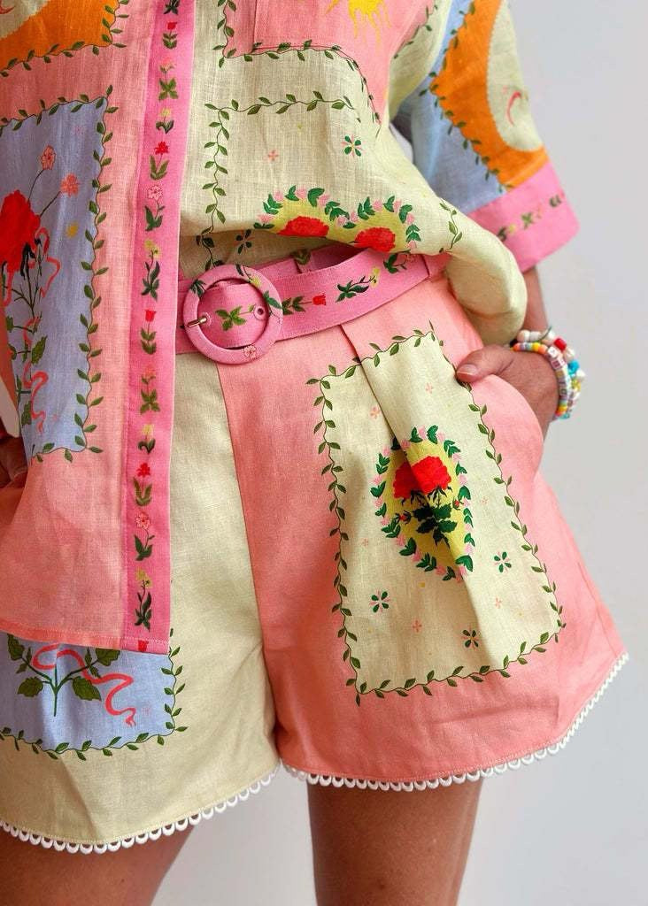 Linen Shirt and Shorts Set with Embroidery
