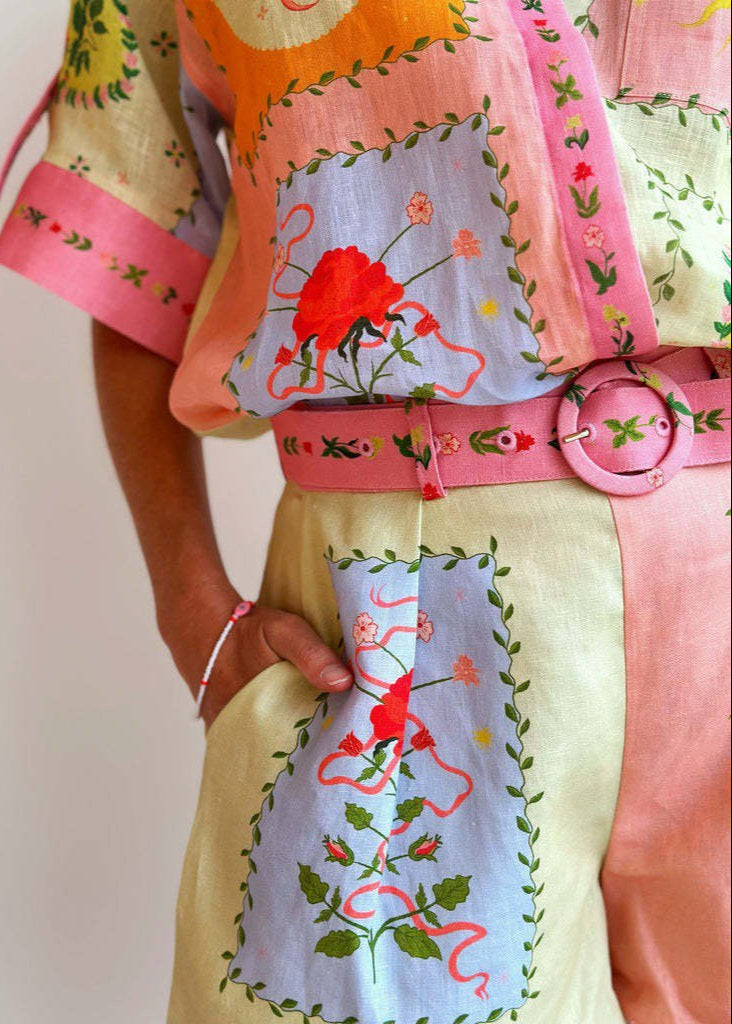 Linen Shirt and Shorts Set with Embroidery