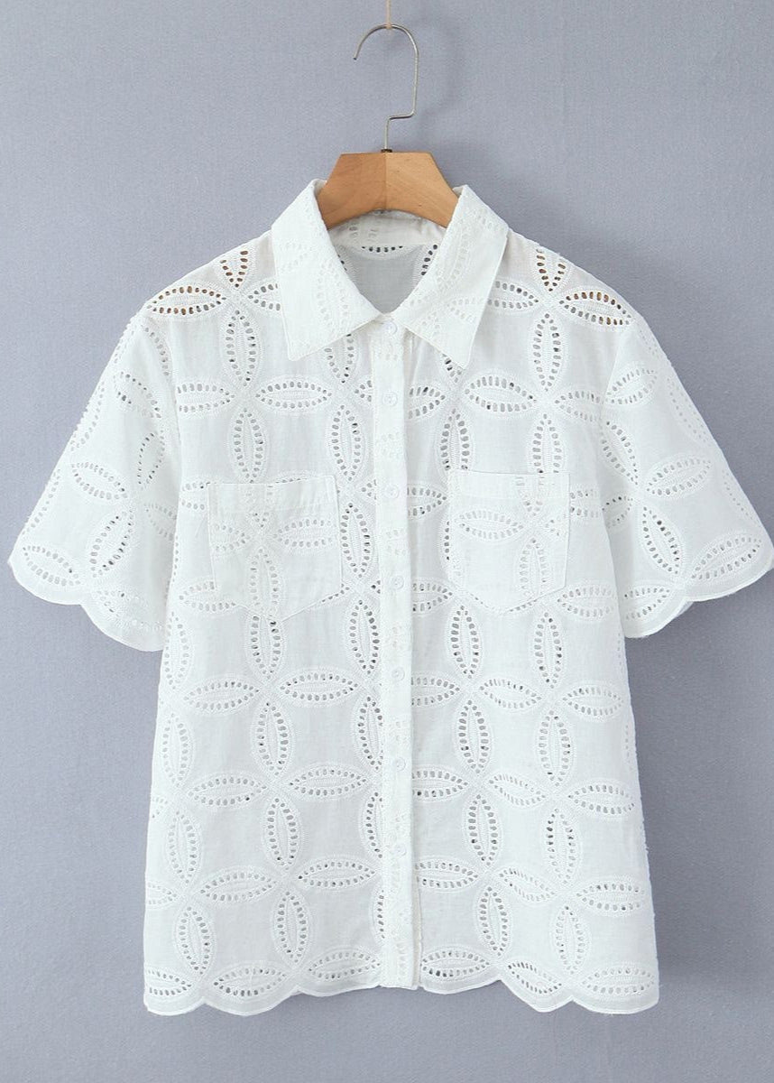 Cotton Two Piece Broderie Anglaise Shirt Skirt Set