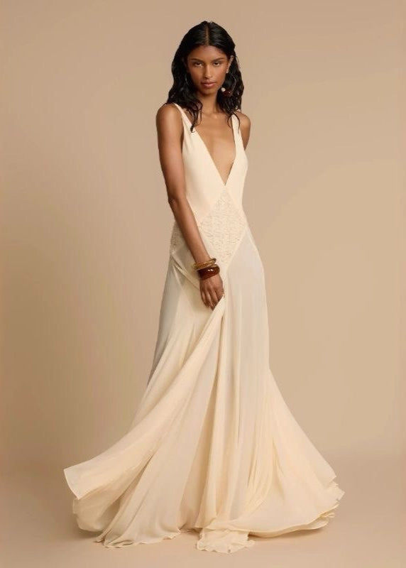 Backless Maxi Dress With Lace Waist Detail