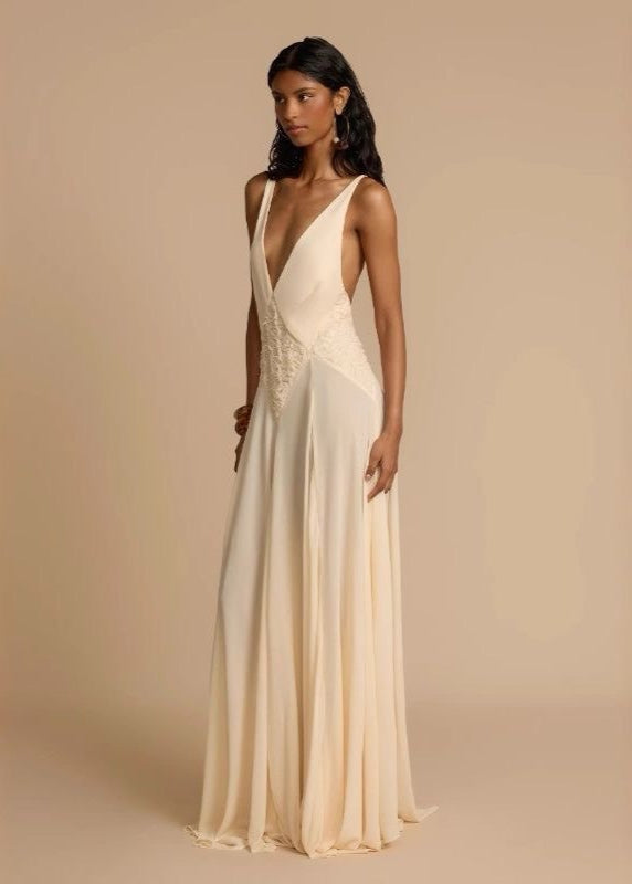 Backless Maxi Dress With Lace Waist Detail