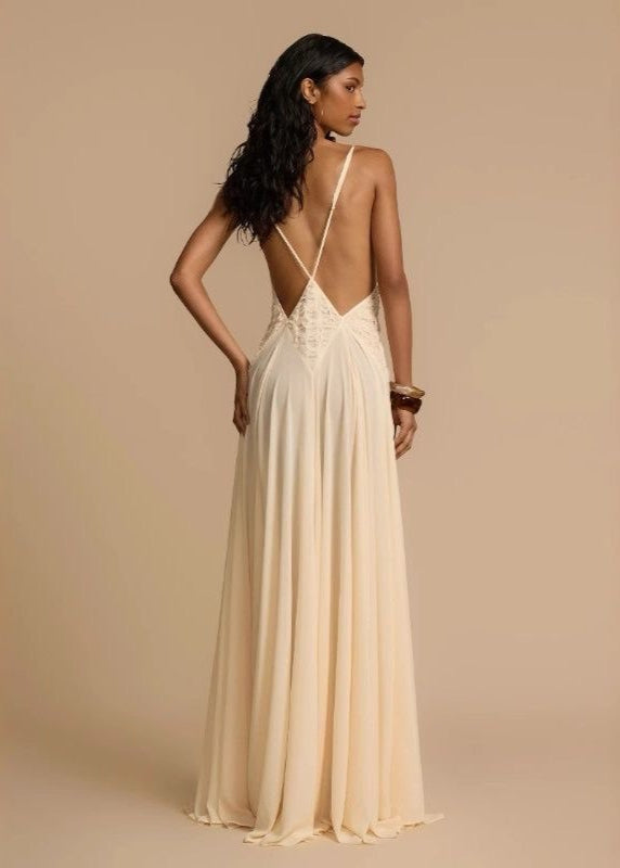 Backless Maxi Dress With Lace Waist Detail