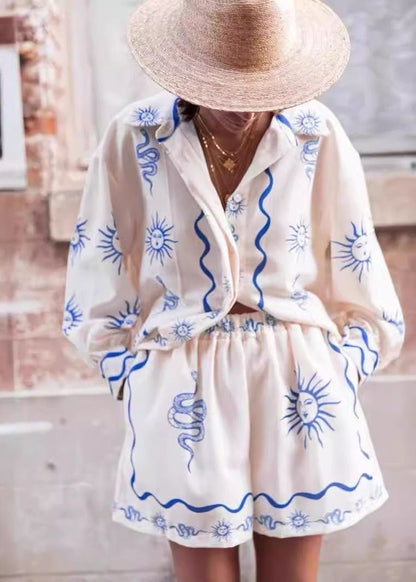 Sun Print Shirt And Shorts Set In Blue