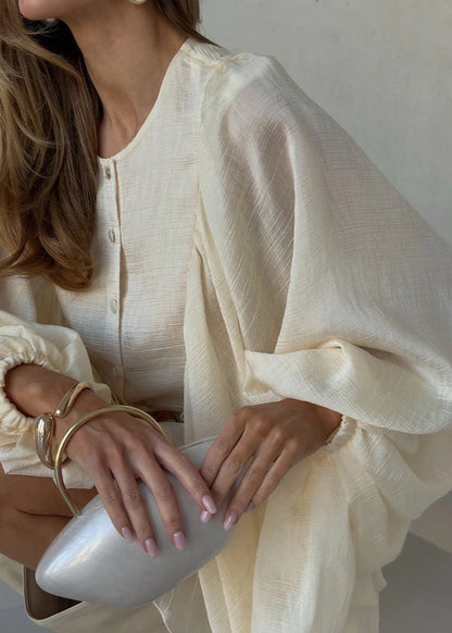 Ruffled Organza Mini Dress with Flowing Sleeves