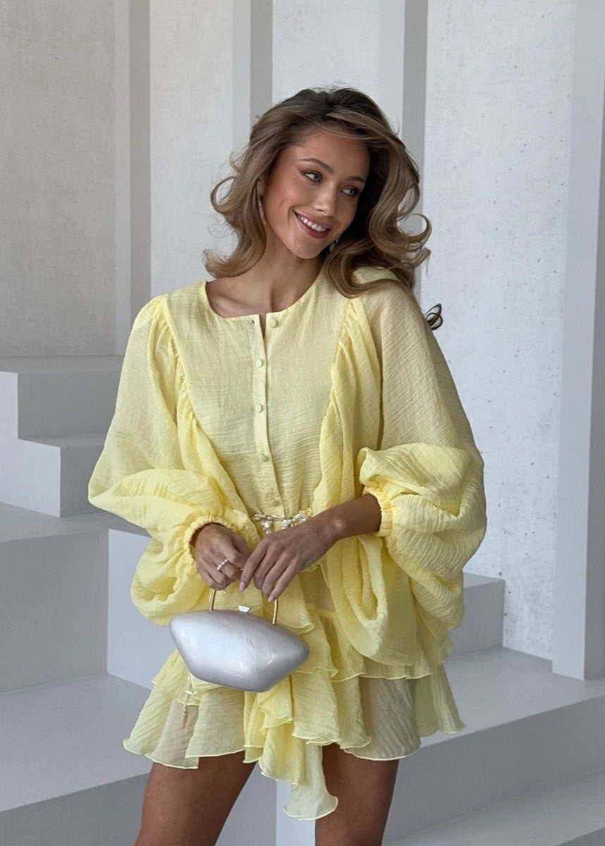 Tiered Mini Dress Sheer Polyester Ruffle Design