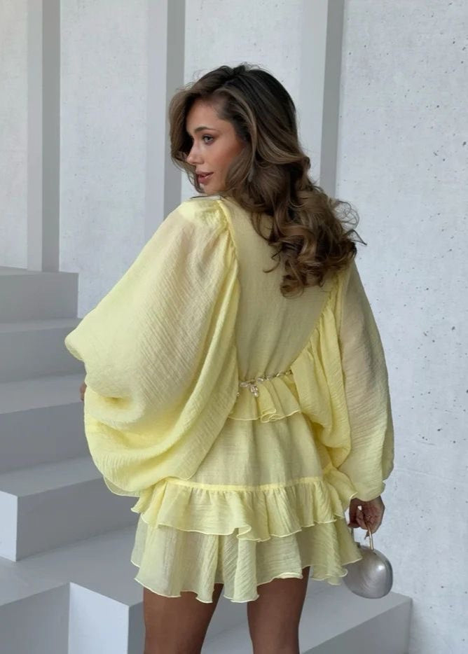Tiered Mini Dress Sheer Polyester Ruffle Design