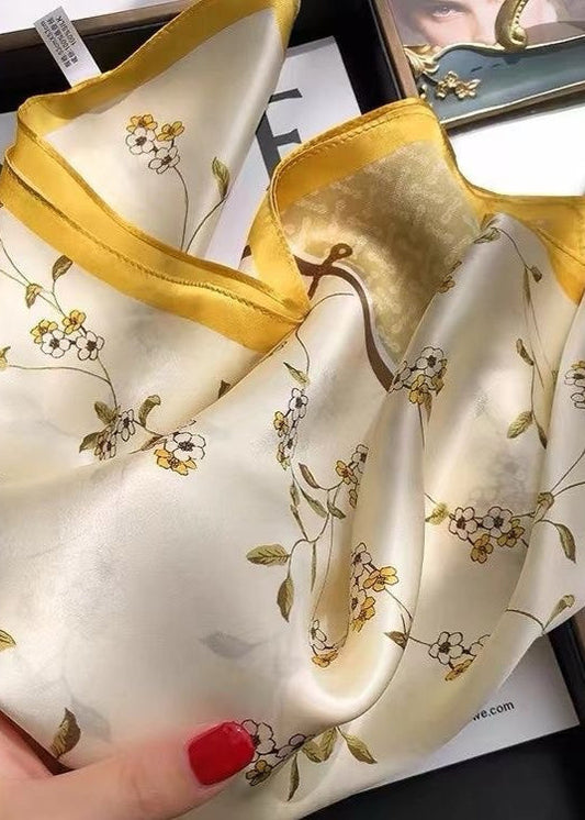 Satin Square Scarf with Yellow Floral Border