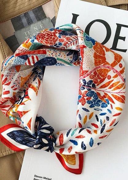 Abstract Red Satin Square Scarf