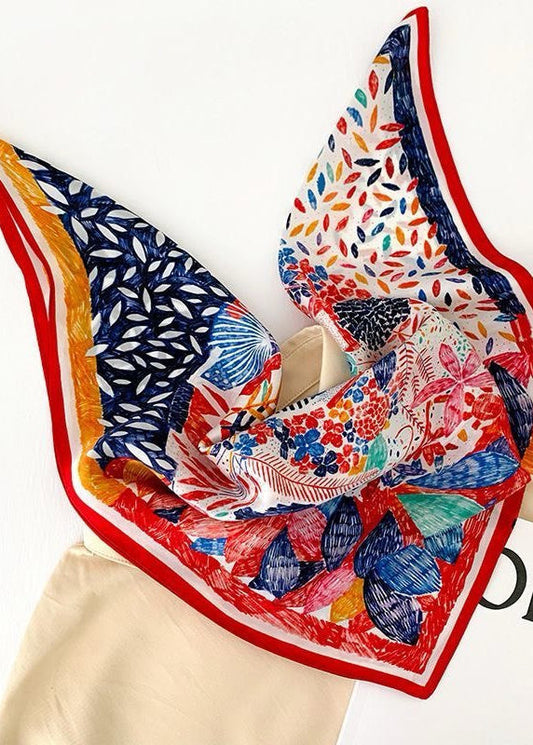 Abstract Red Satin Square Scarf