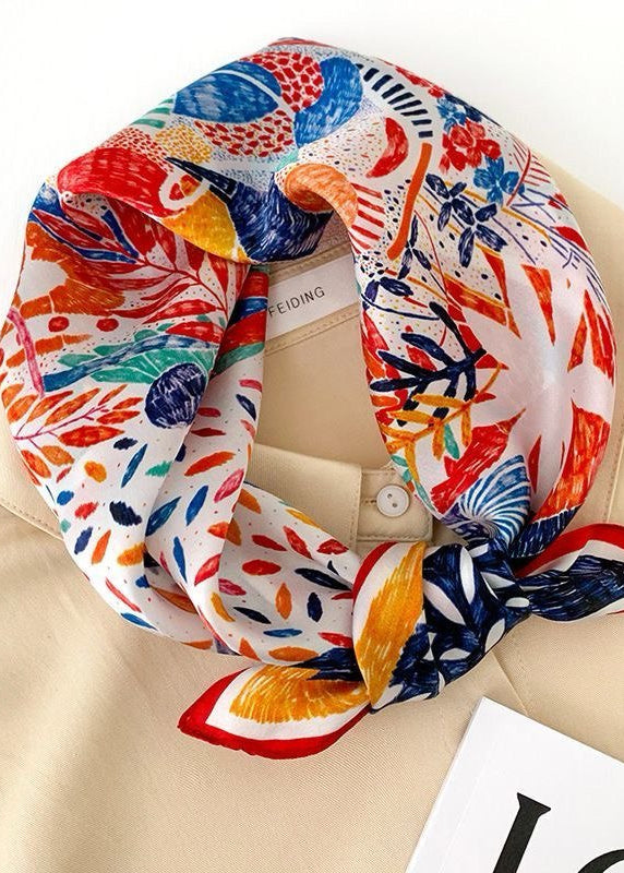 Abstract Red Satin Square Scarf