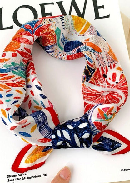 Abstract Red Satin Square Scarf