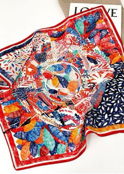 Abstract Red Satin Square Scarf
