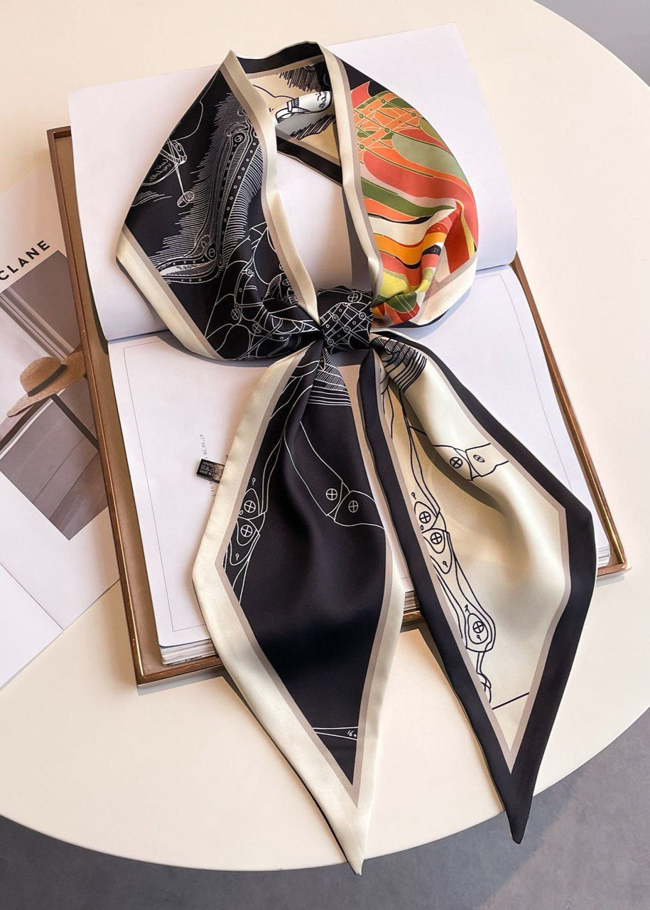 Long Satin Scarf With Retro Geometry