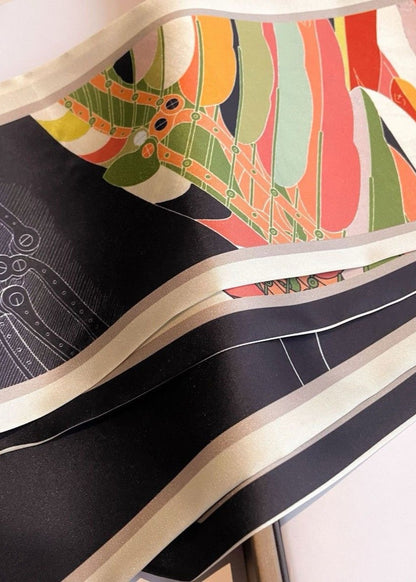 Long Satin Scarf With Retro Geometry