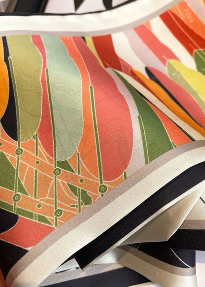 Long Satin Scarf With Retro Geometry