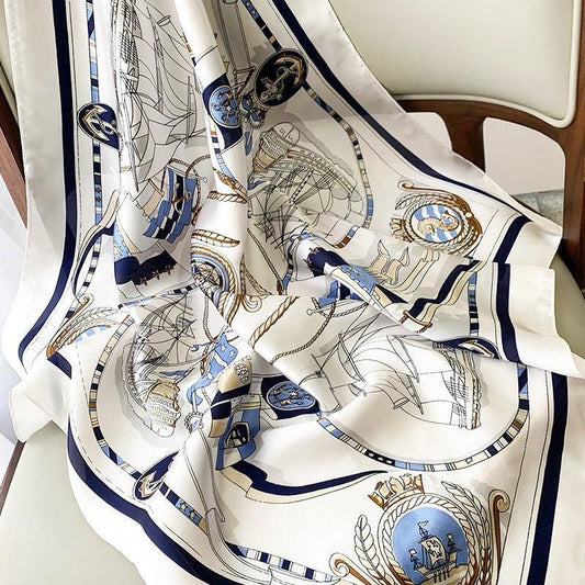 Satin Square Scarf With Maritime Motif