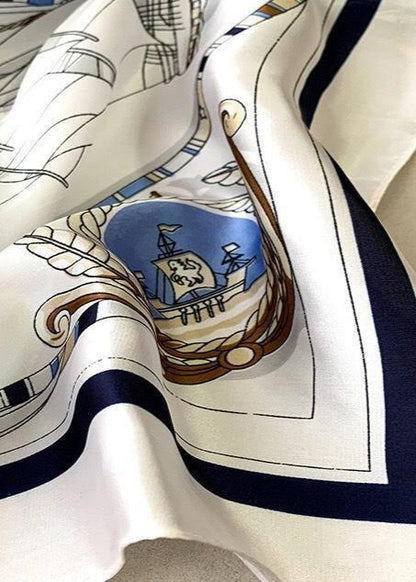 Satin Square Scarf With Maritime Motif
