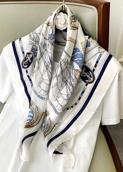 Satin Square Scarf With Maritime Motif