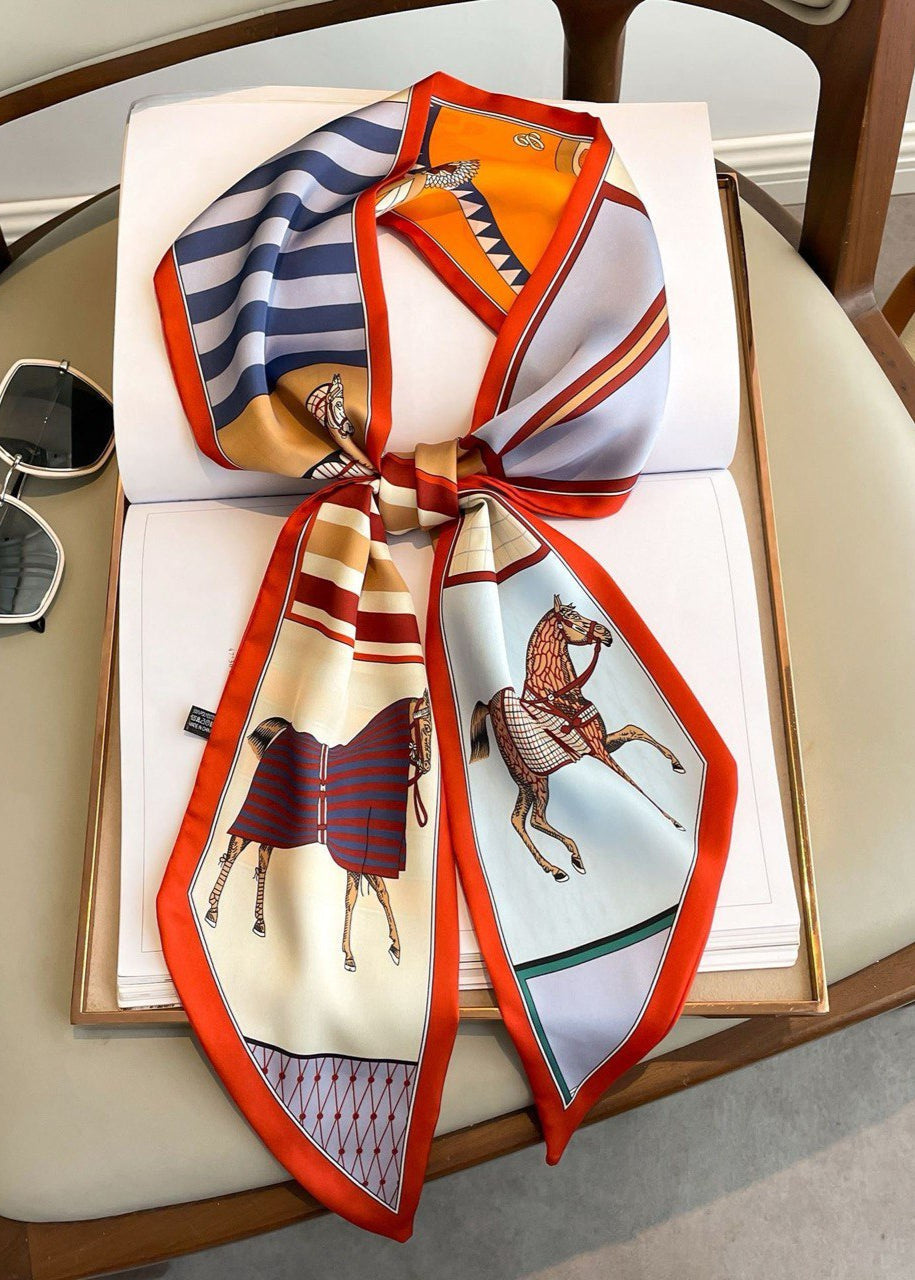 Silk Twilly Scarf with Horse Print Design