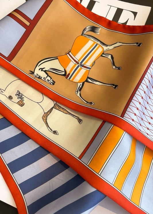 Silk Twilly Scarf with Horse Print Design