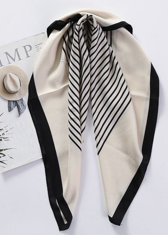 Monochrome Chevron Silk Polyester Satin Scarf