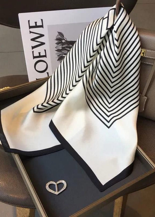 Monochrome Chevron Silk Polyester Satin Scarf