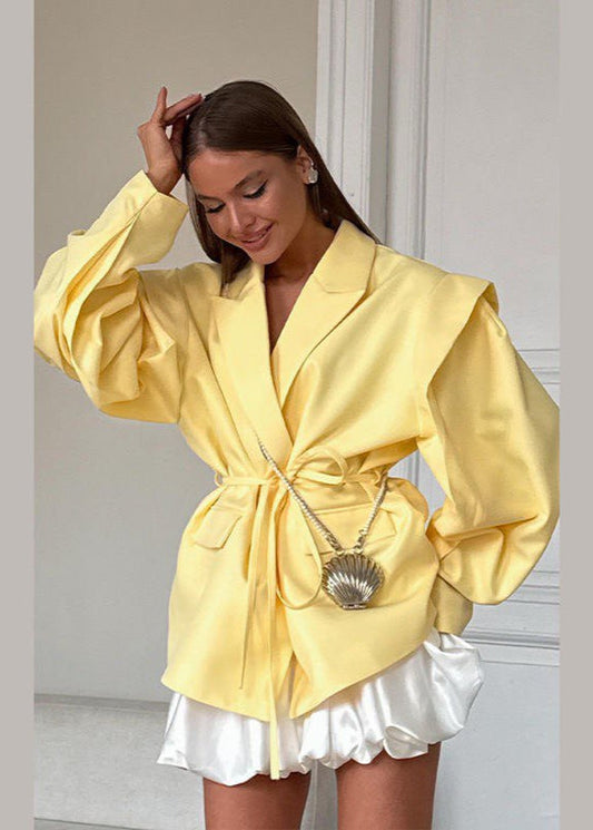 Tailored Polyester Belted Blazer With Cinching Waist