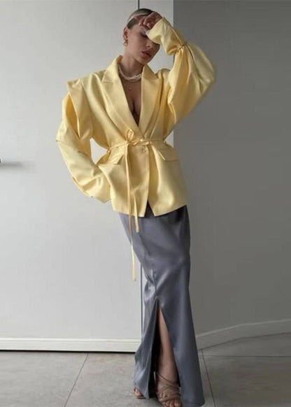 Tailored Polyester Belted Blazer With Cinching Waist