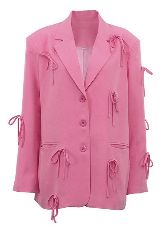 Oversized Polyester Blazer with Bow Detailing