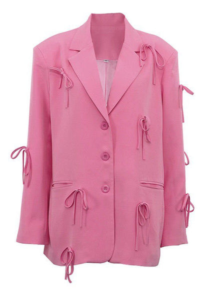 Oversized Polyester Blazer with Bow Detailing