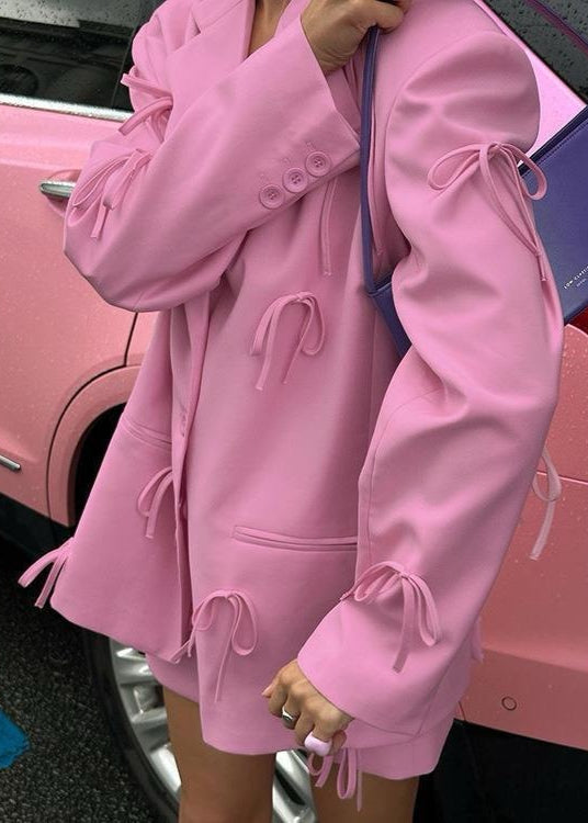Oversized Polyester Blazer with Bow Detailing