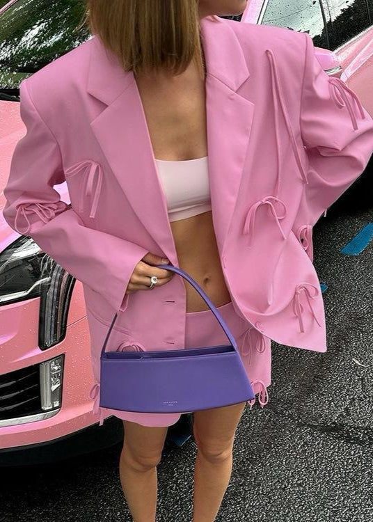 Oversized Polyester Blazer with Bow Detailing