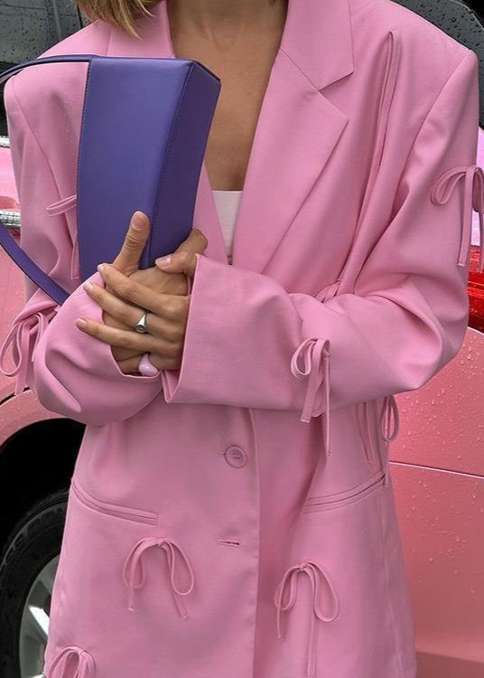 Oversized Polyester Blazer with Bow Detailing