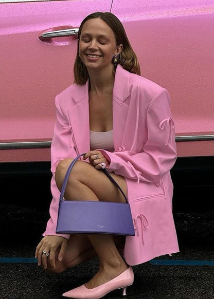 Oversized Polyester Blazer with Bow Detailing
