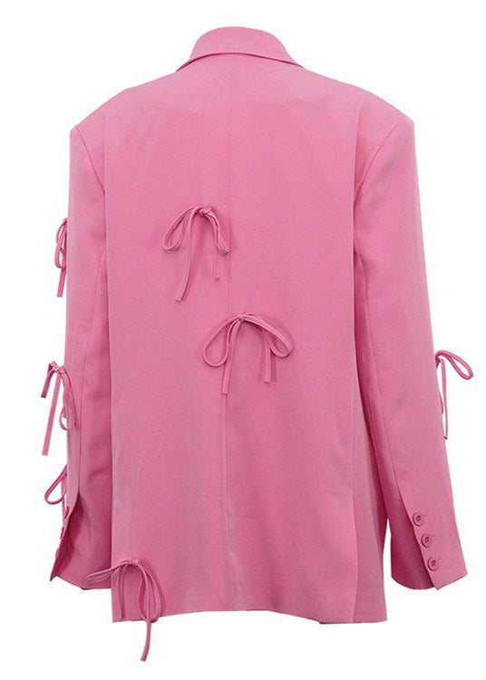 Oversized Polyester Blazer with Bow Detailing