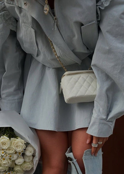 Structured Cotton Mini Dress with Ruffle Trim