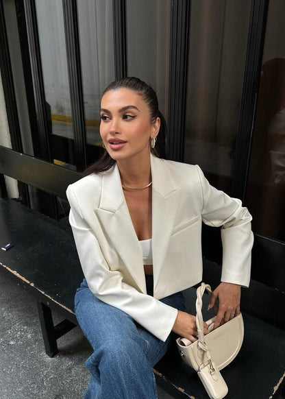 Cropped Polyester Twill Blazer Soft Pink